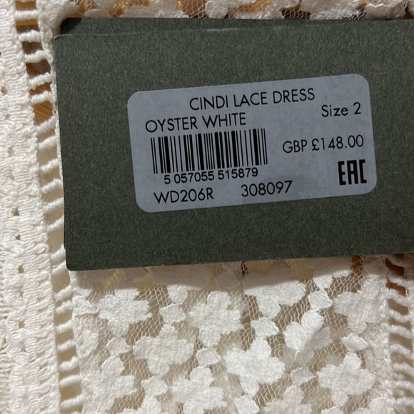 NEW • All Saints • Cindi Lace Mini Dress Oyster White 2 Womens - Picture 5 of 5